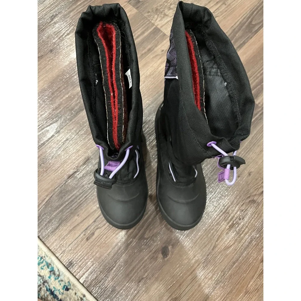 Kamik Kids Waterproof Winter Snow Boots Black Purple Chevron GIrls Size 5
